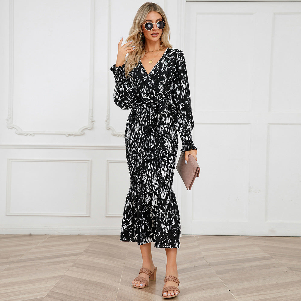 Robe Longue Ceinturée Imprimée Chic