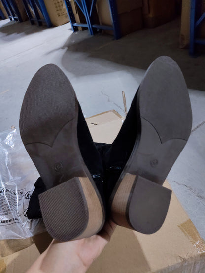 Women's Retro Pointed Toe Chunky Heel Solid Color Side Zipper Mid-calf Cowboy Boot