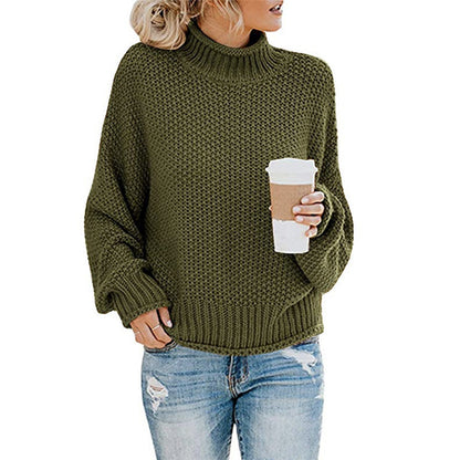 Solid Turtleneck Pullover Sweater Winter Fashion Casual Knitted Long-Sleeved Top Women's Clothing