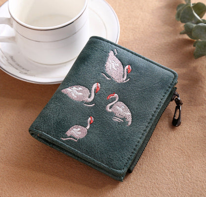 Nouveau portefeuille pour dames cygne blanc brodé à la main