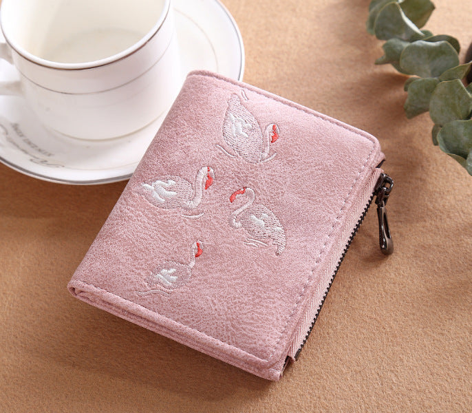 Nouveau portefeuille pour dames cygne blanc brodé à la main