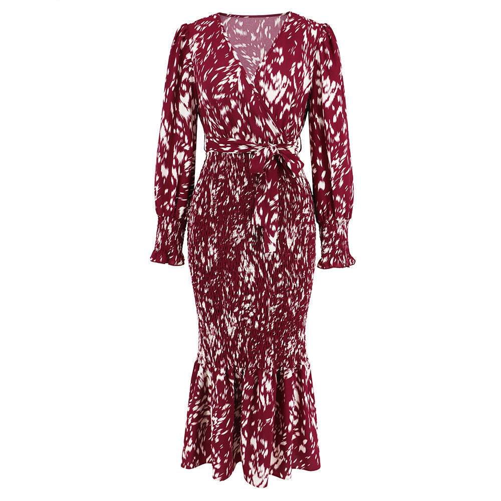 Robe Longue Ceinturée Imprimée Chic