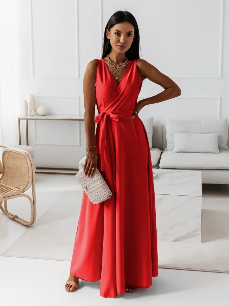 Robe Maxi Élégante Ceinture V
