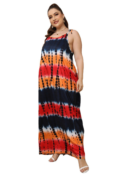 Tie Dye Printed Lace Up Loose Suspender Skirt