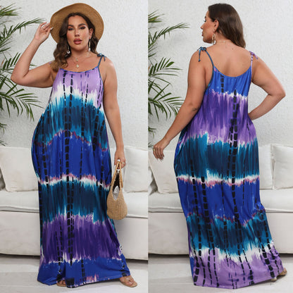 Tie Dye Printed Lace Up Loose Suspender Skirt