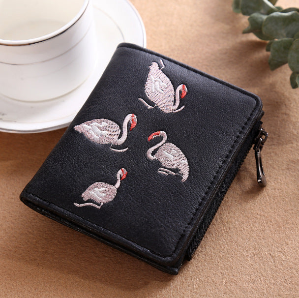 Nouveau portefeuille pour dames cygne blanc brodé à la main