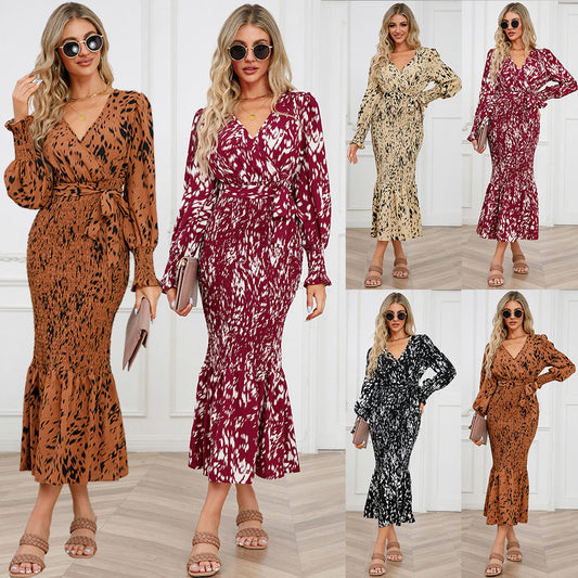 Robe Longue Ceinturée Imprimée Chic