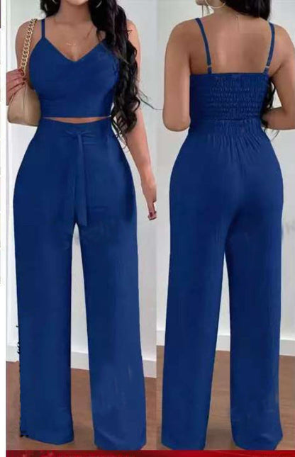 Ensemble Femme Chic 2 Pièces – Top Dos Nu & Pantalon Taille Haute