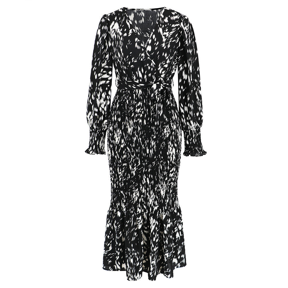 Robe Longue Ceinturée Imprimée Chic